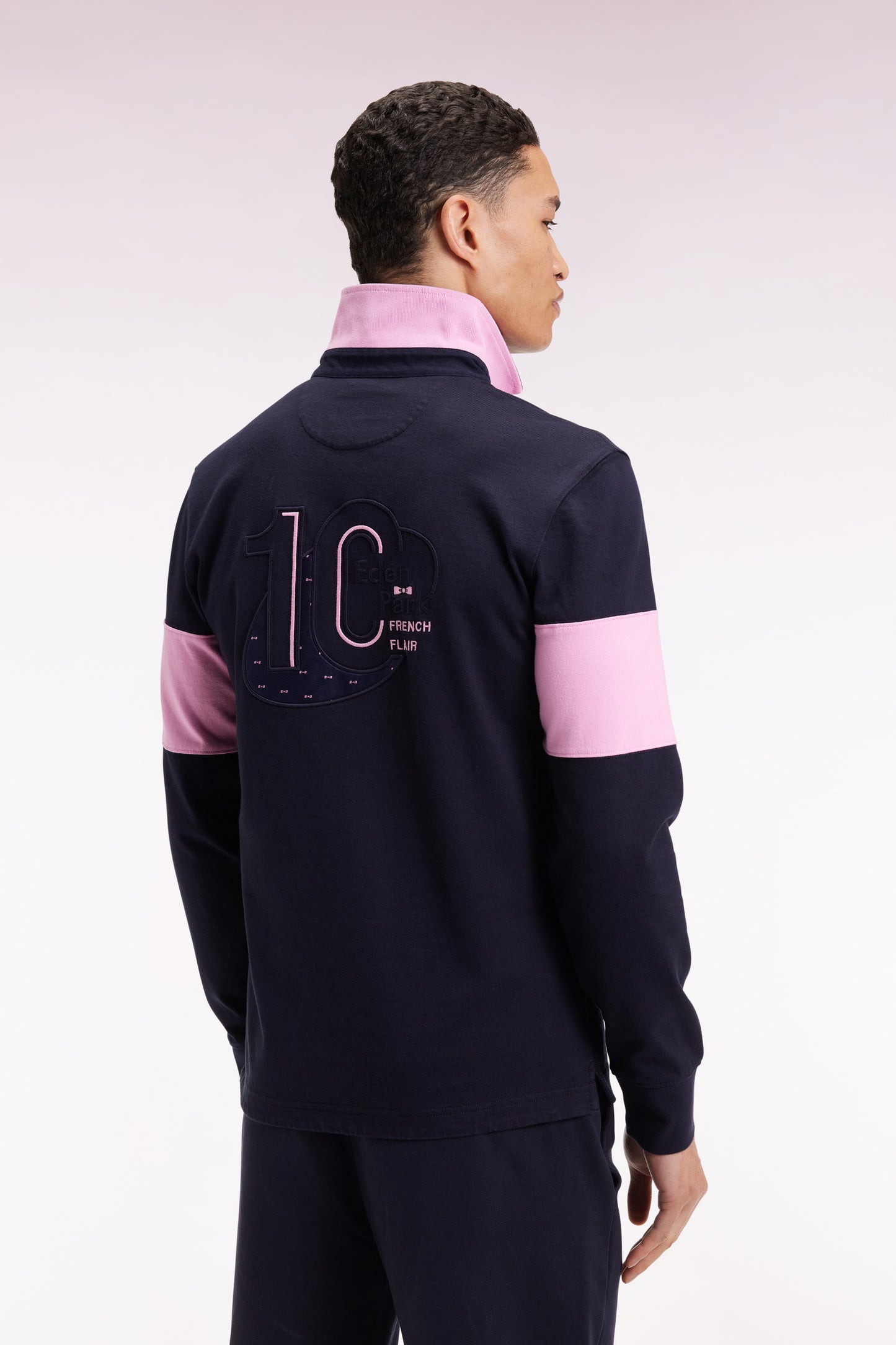 Maillot à manches longues en jersey épais marine broderie dos coupe droite