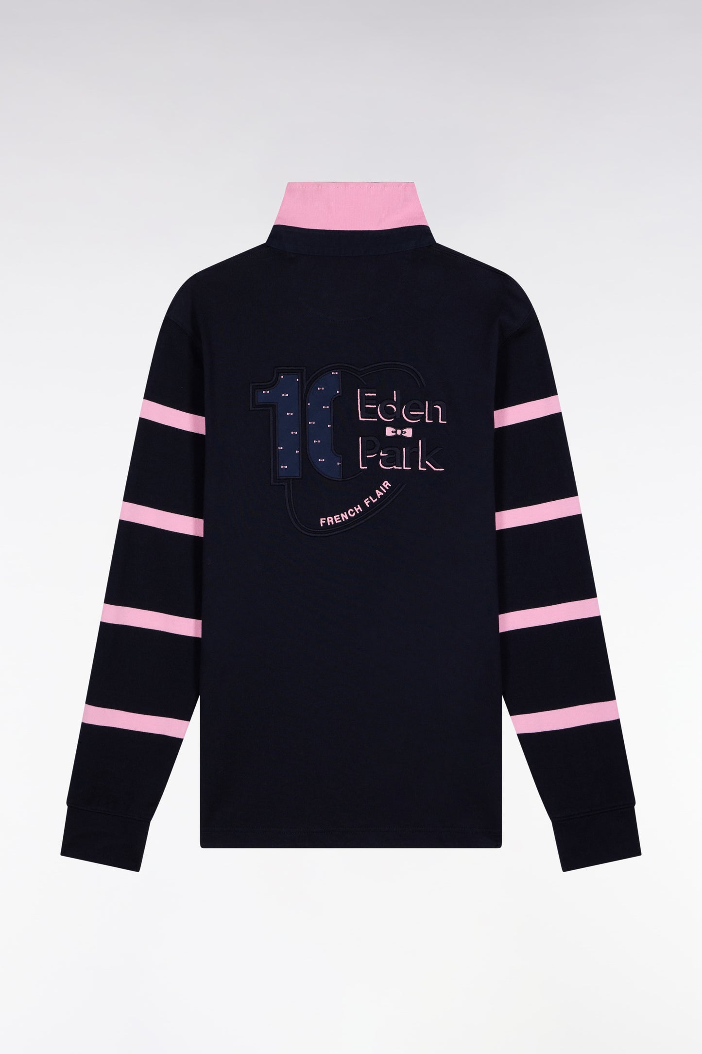Long-sleeved jersey in thick navy jersey with striped straight-cut sleeves