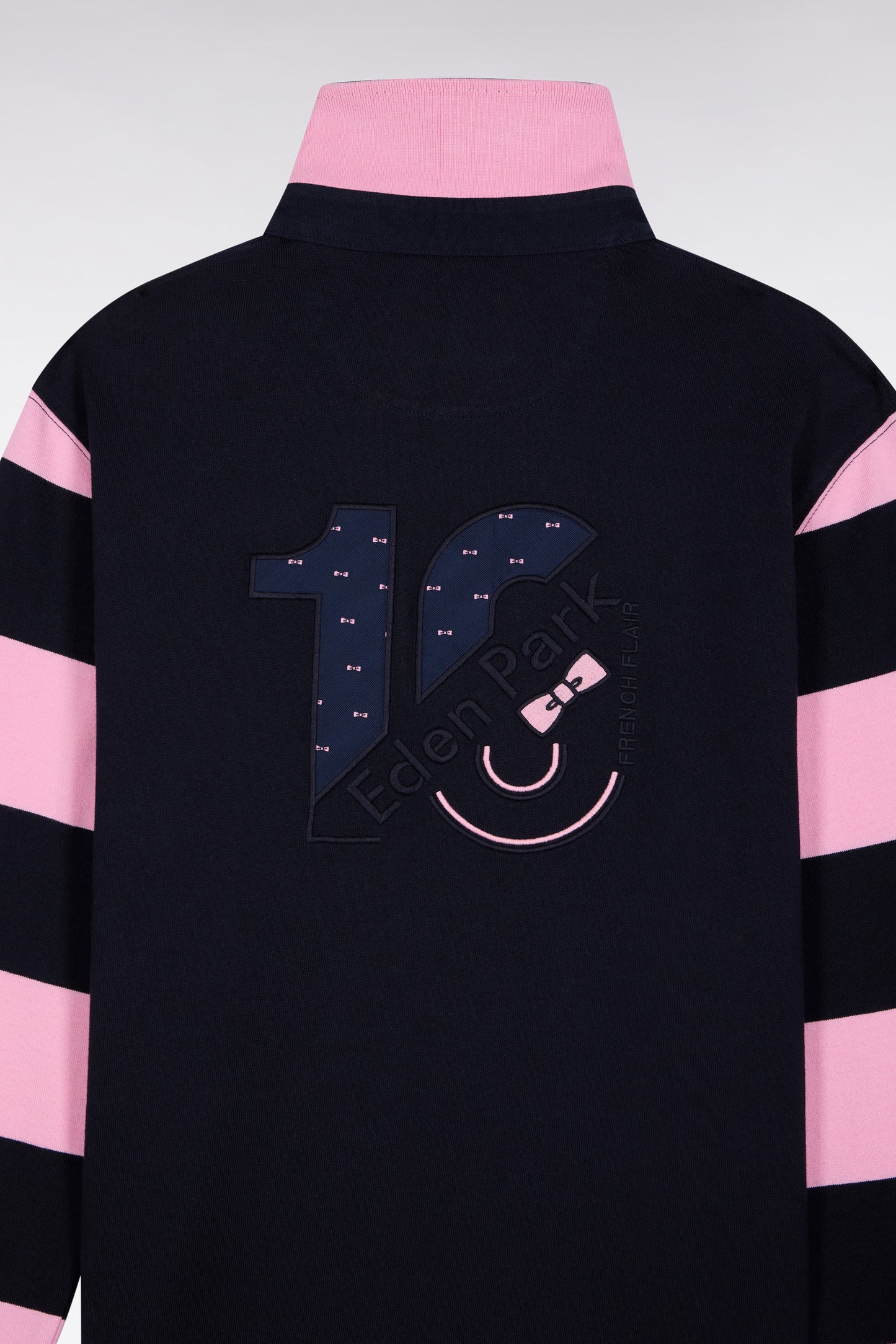 Striped navy fleece long-sleeved jersey, straight cut