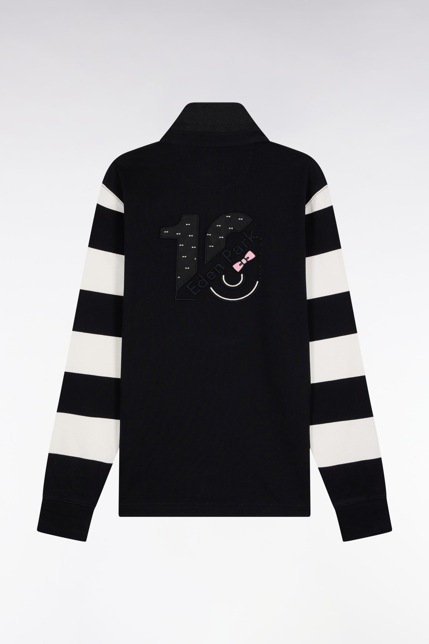 Long-sleeved striped jersey in black fleece, straight cut