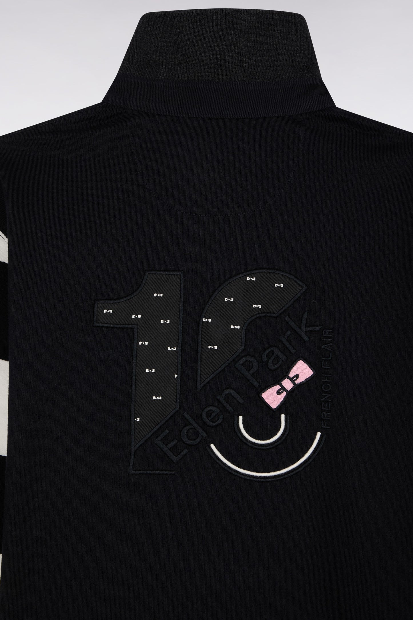 Long-sleeved striped jersey in black fleece, straight cut