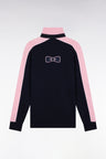 Navy and pink long-sleeved jersey with bow-tie embroidery, straight cut