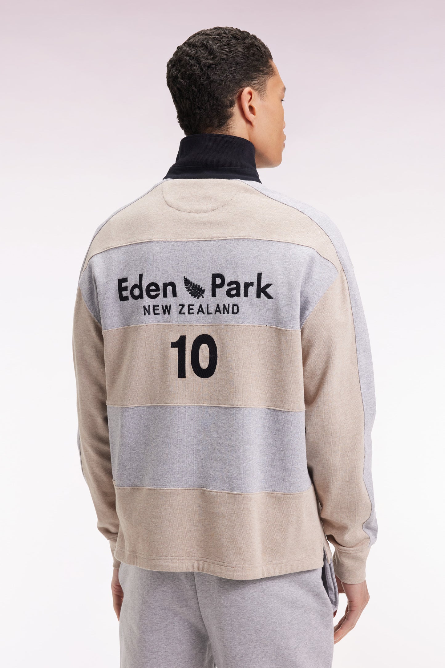 Maillot à manches longues rayé Nouvelle Zélande en jersey de coton épais beige