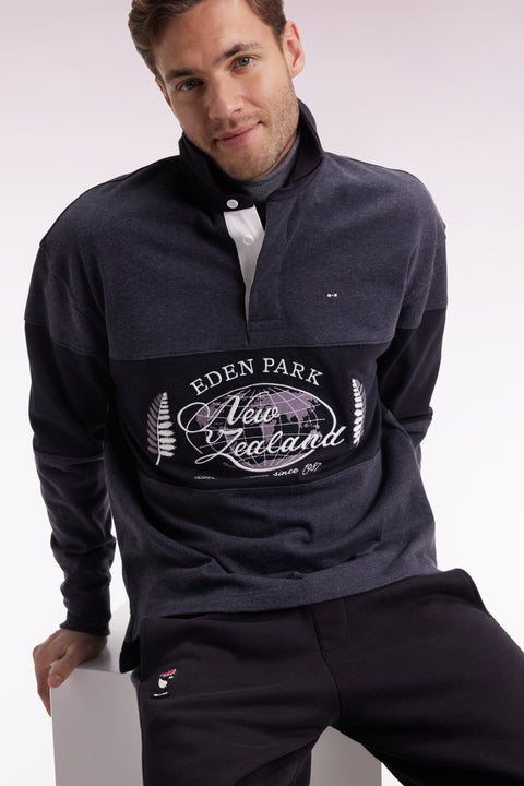 Black and grey long-sleeved jersey with New Zealand embroidery - Image 1