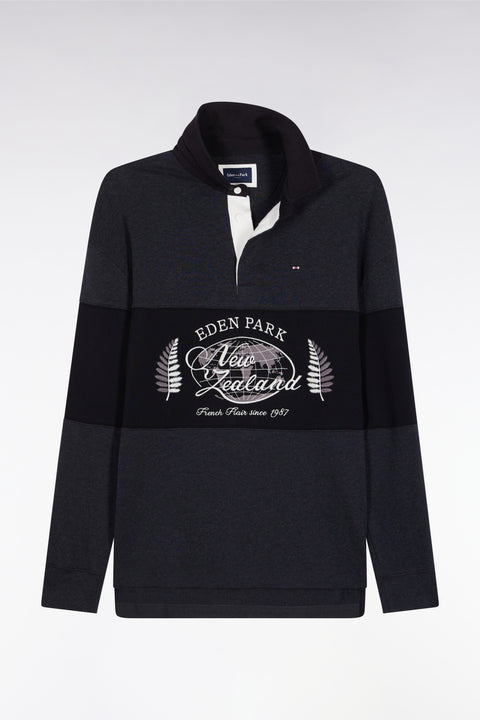 Maillot à manches longues noir et gris broderie Nouvelle Zélande - Image 2