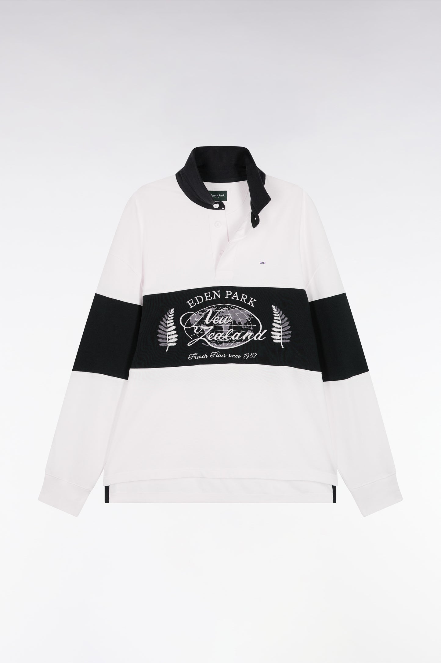 Maillot à manches longues noir et blanc broderie Nouvelle Zélande