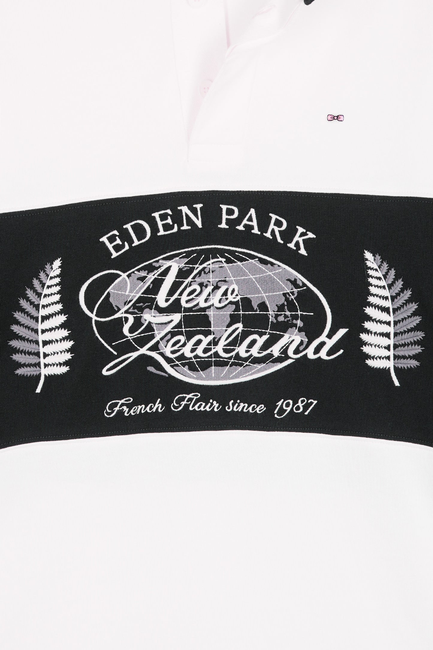 Maillot à manches longues noir et blanc broderie Nouvelle Zélande