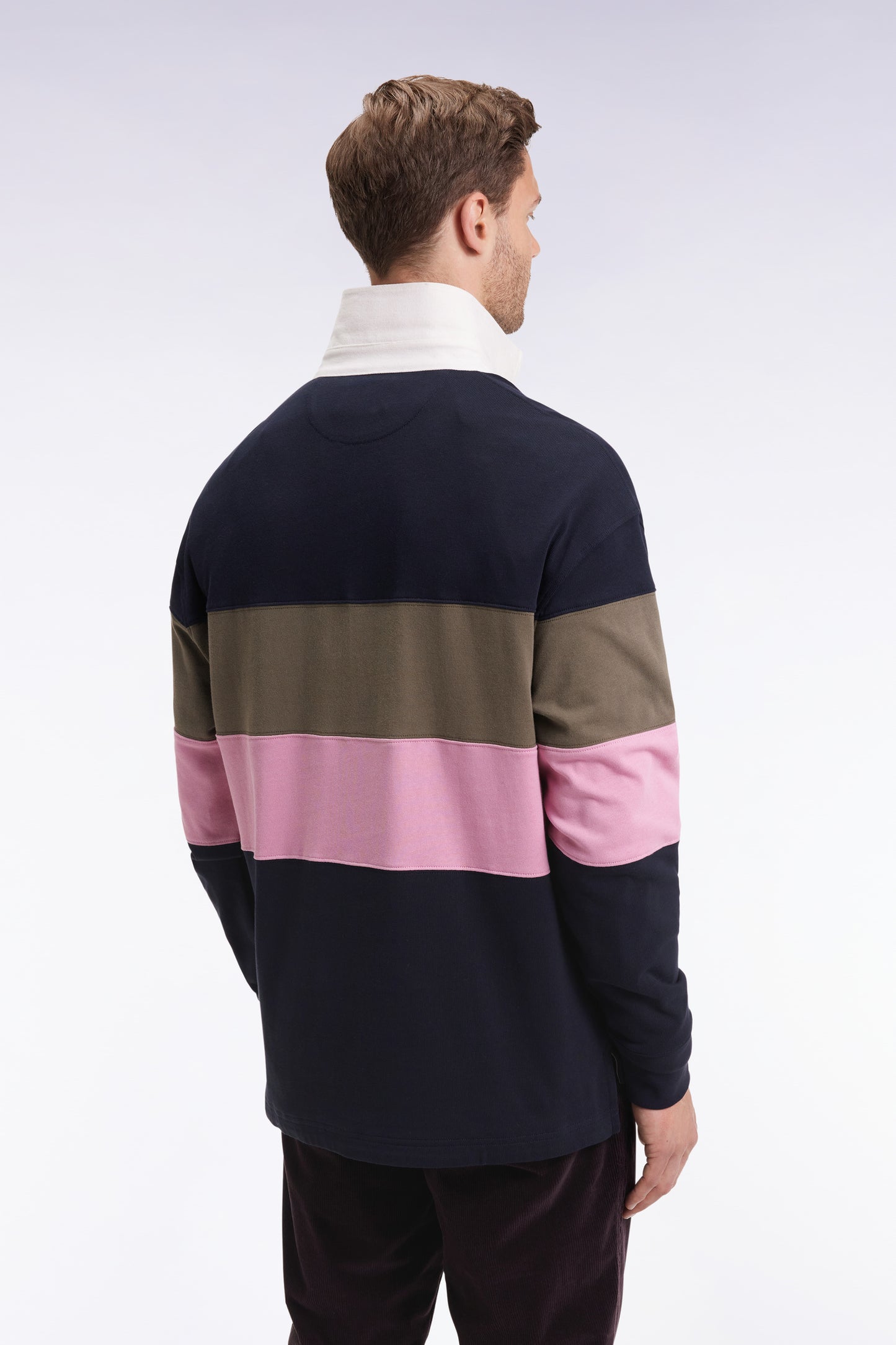 Long-sleeved jersey in thick navy and pink with vintage embroidery