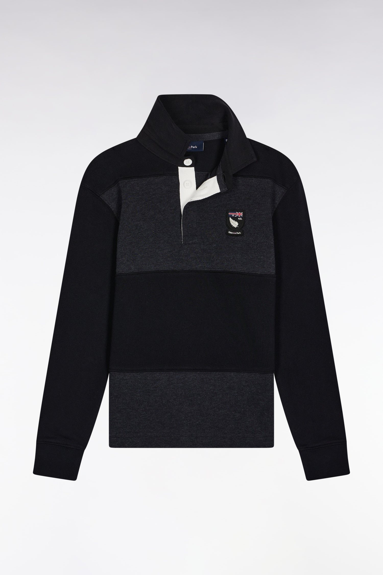 Long-sleeved jersey in black and grey New Zealand cotton jersey