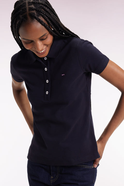 Polo manches courtes en coton stretch marine coupe slim - Image 1