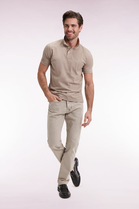 Polo manches courtes en coton Pima beige coupe droite - Image 3