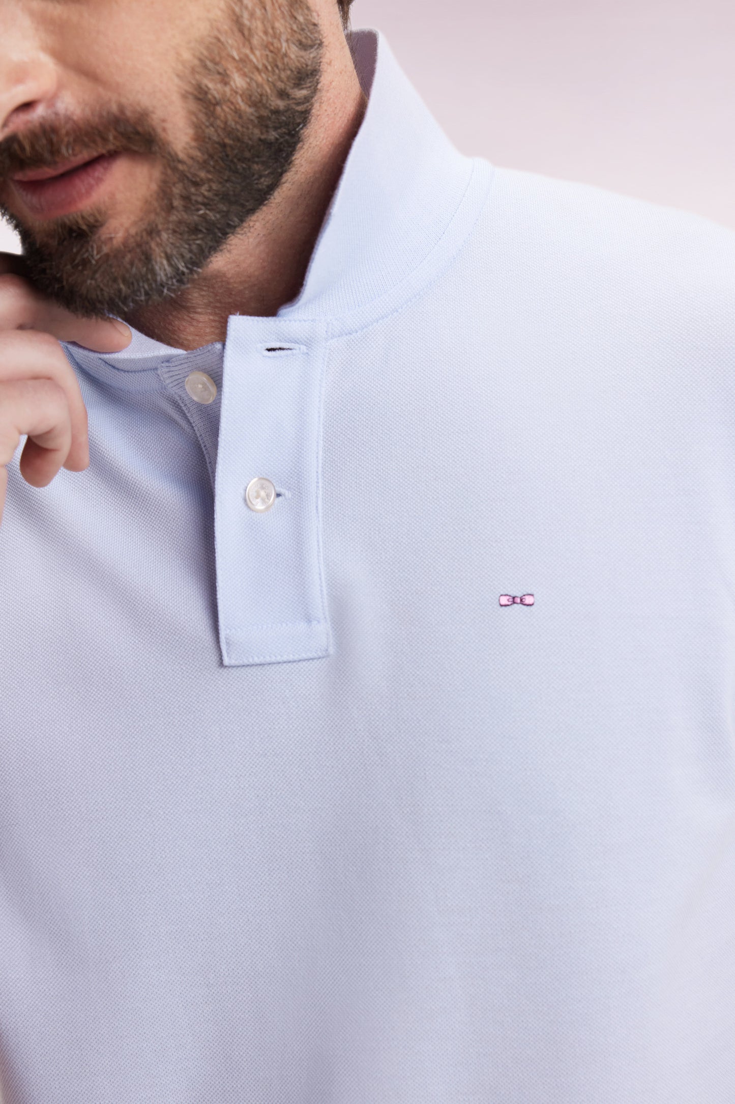 Polo manches courtes en coton Pima ciel coupe droite