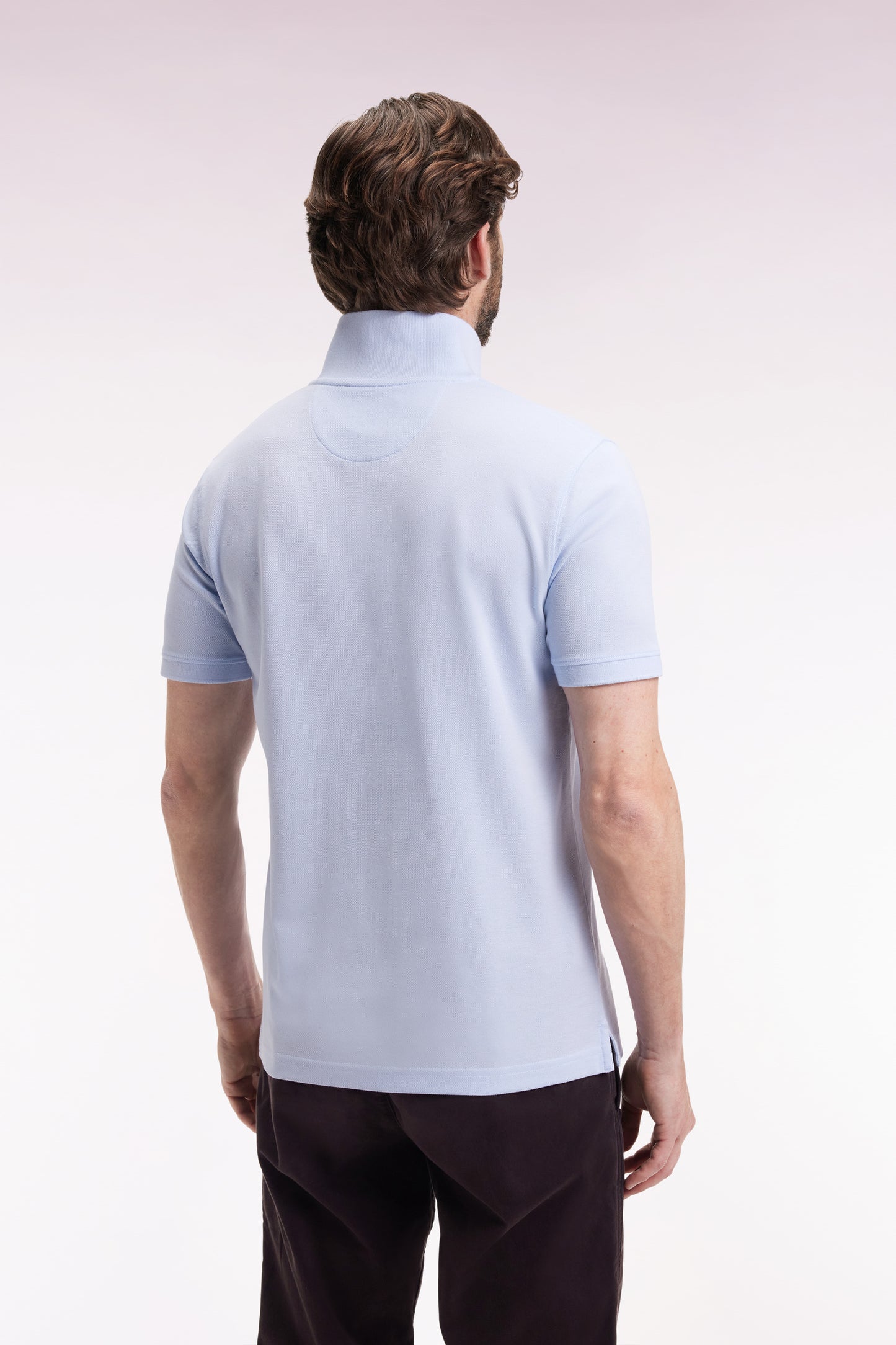 Polo manches courtes en coton Pima ciel coupe droite