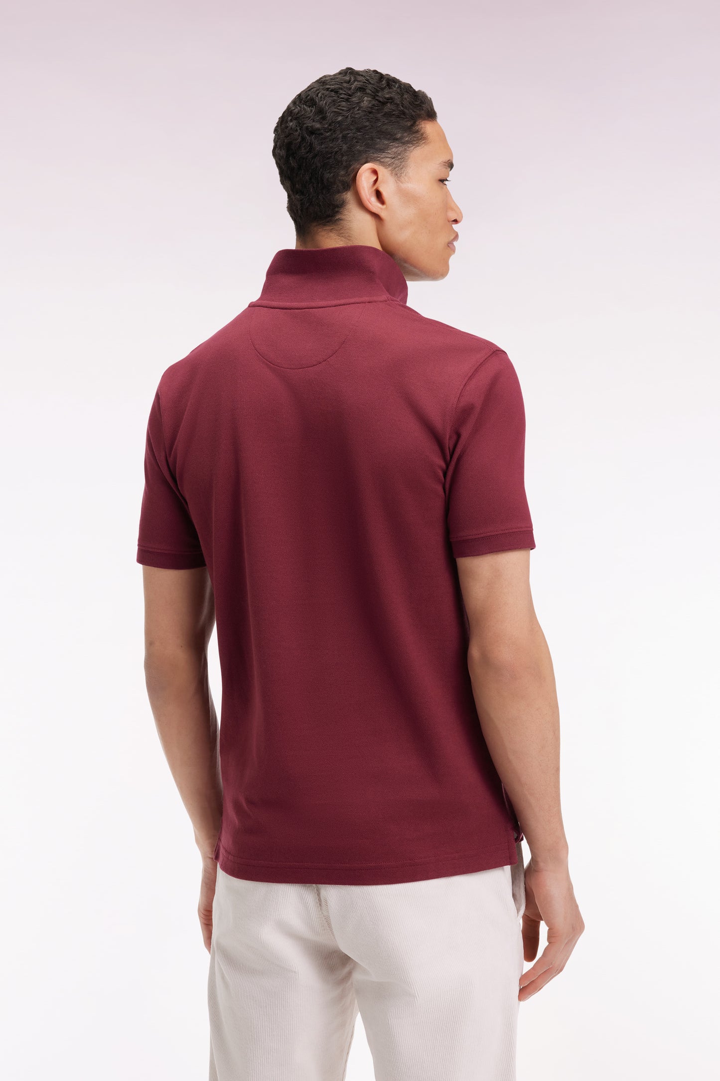 Polo manches courtes en coton Pima bordeaux coupe droite
