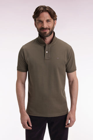 Short-sleeved polo shirt in khaki Pima cotton, straight cut
