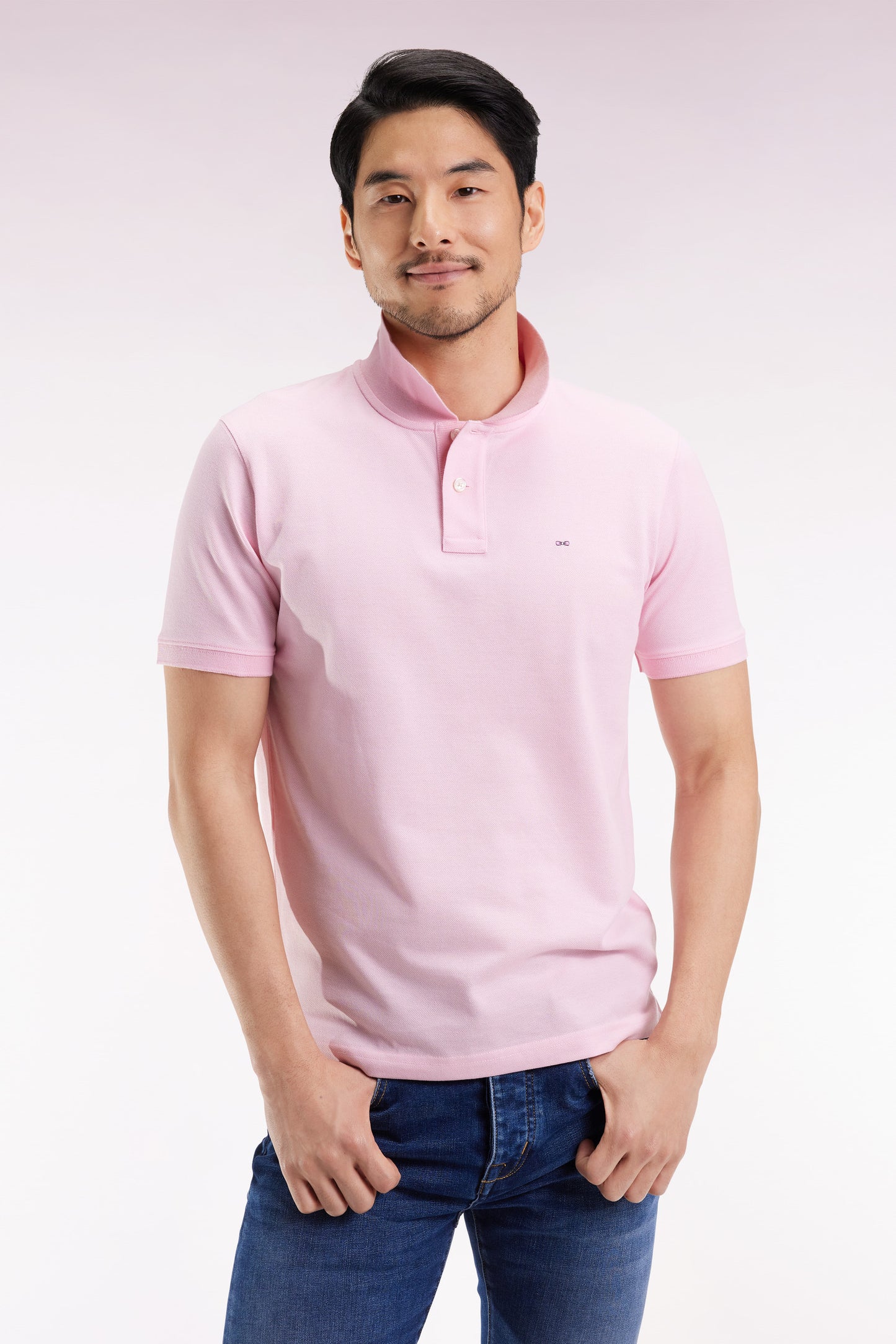 Polo manches courtes en coton Pima rose coupe droite