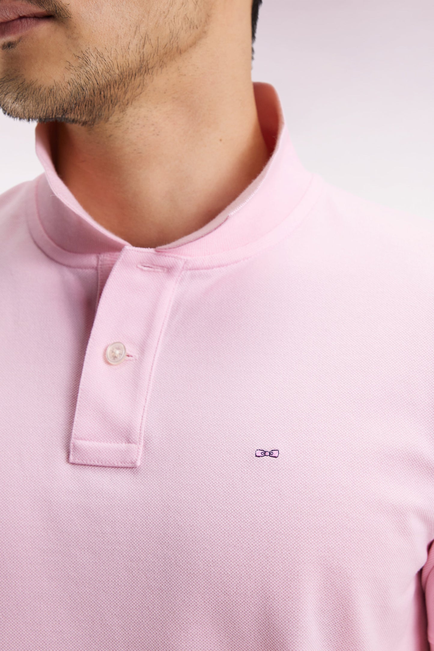 Polo manches courtes en coton Pima rose coupe droite