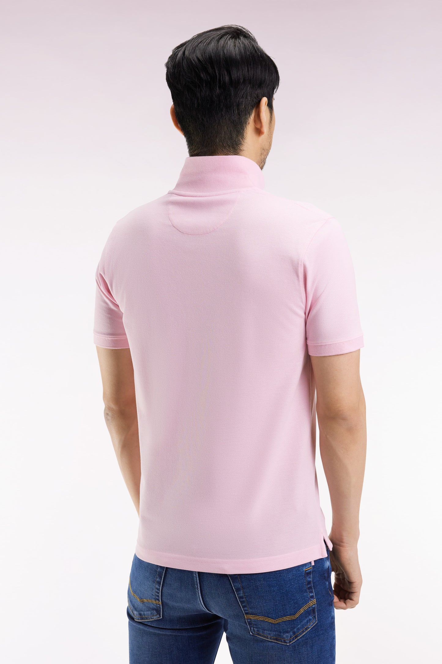 Polo manches courtes en coton Pima rose coupe droite