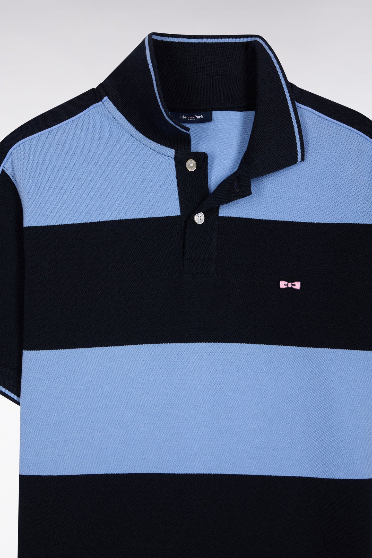 Polo cerclé en piqué coton à manches courtes en coton bleu