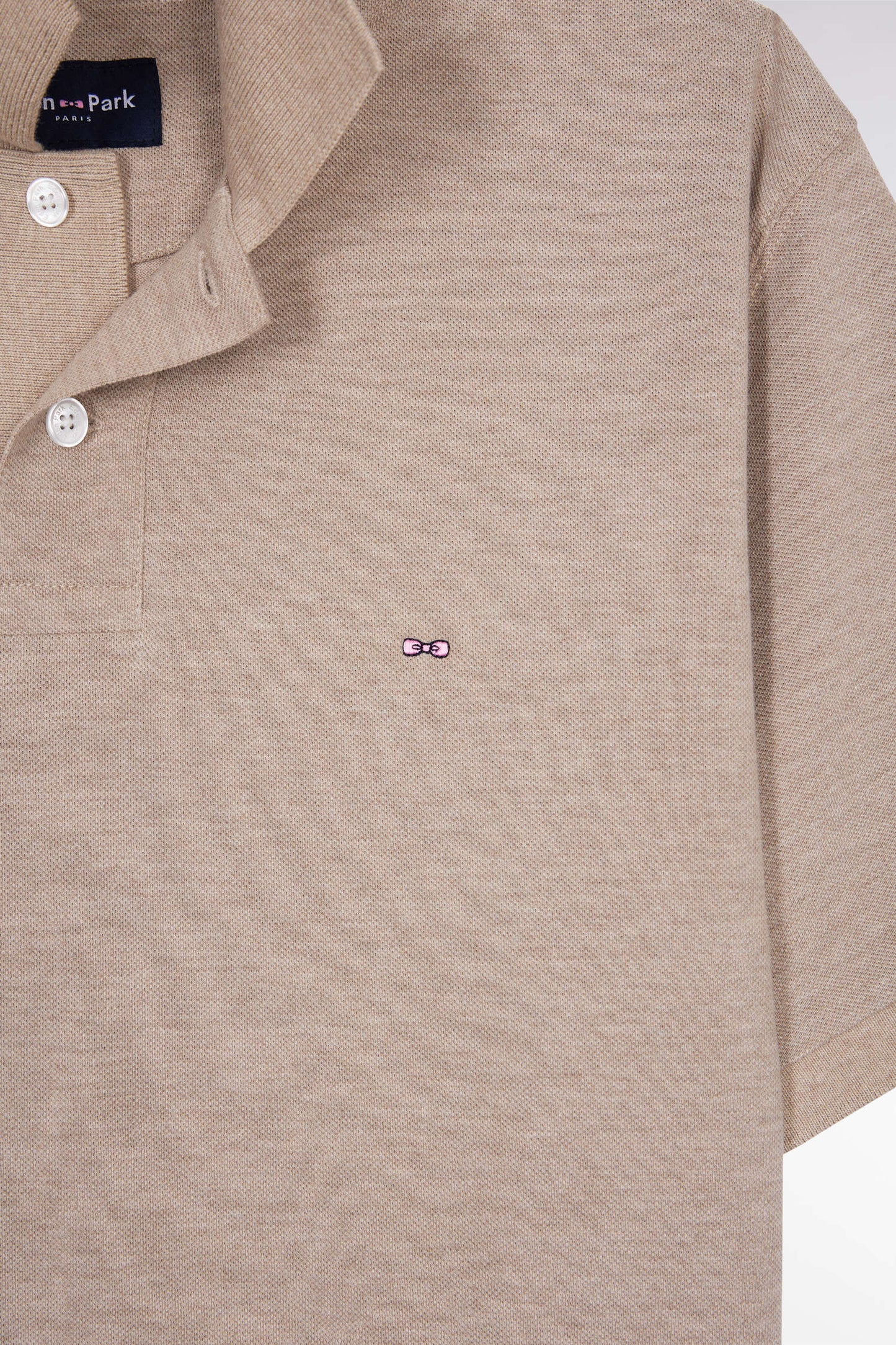 Polo manches courtes en coton chiné beige coupe droite