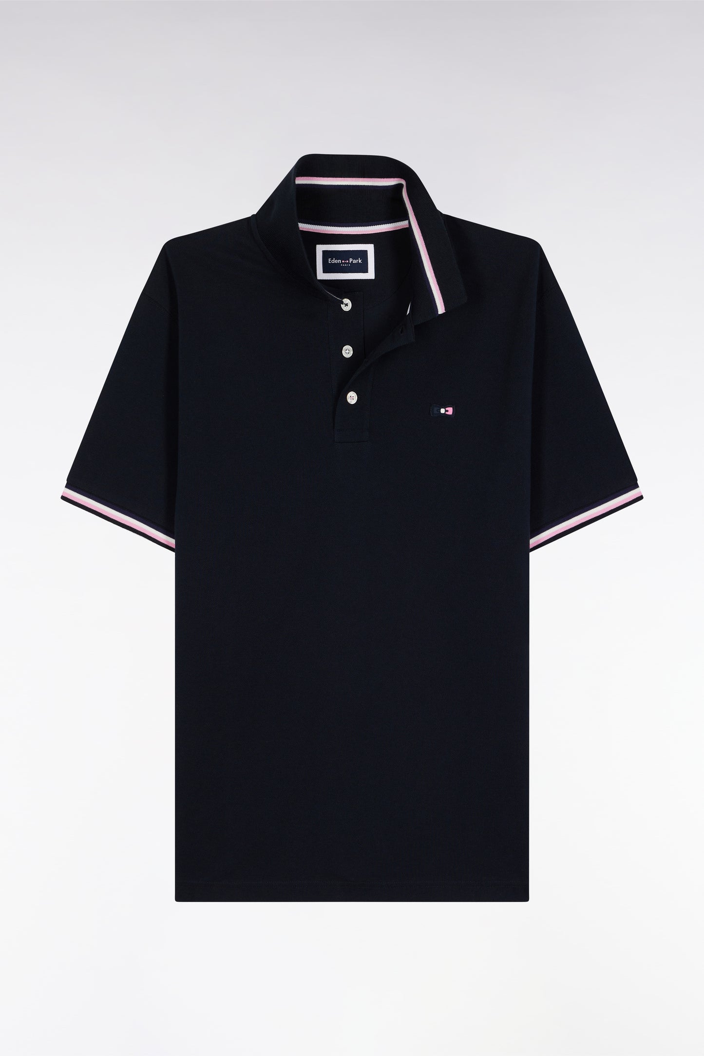 Polo manches courtes en coton marine détails rayés coupe ample