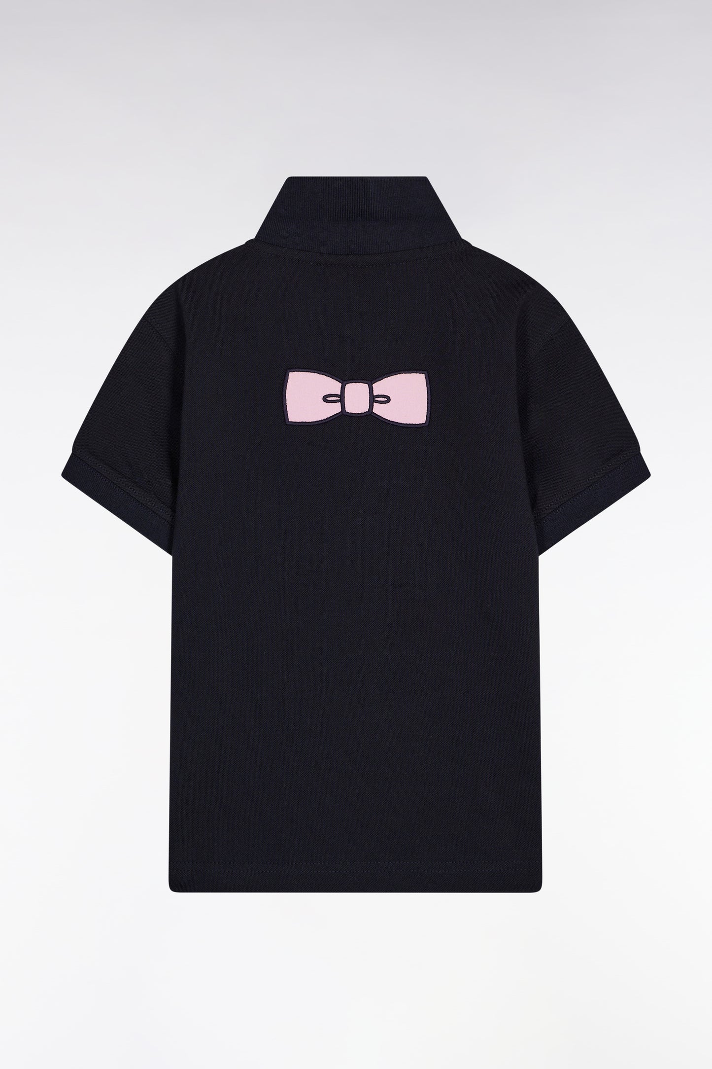 Polo manches courtes en coton marine broderie nœud papillon coupe droite