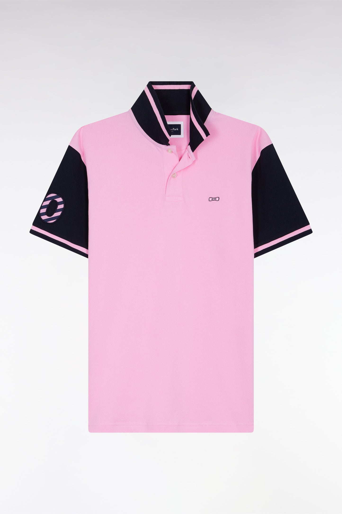 Polo bicolore à manches courtes en coton rose broderie 10