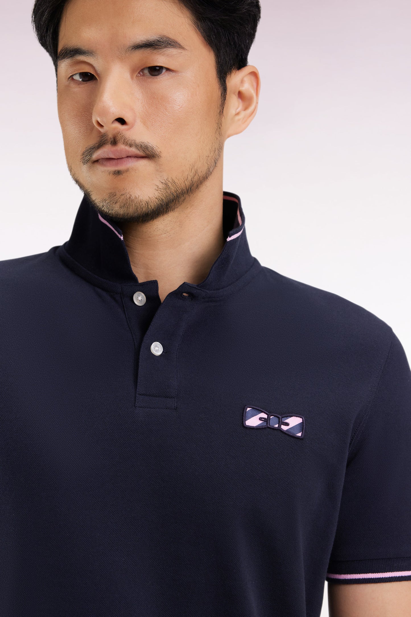 Polo à manches courtes en coton marine broderie cerclée