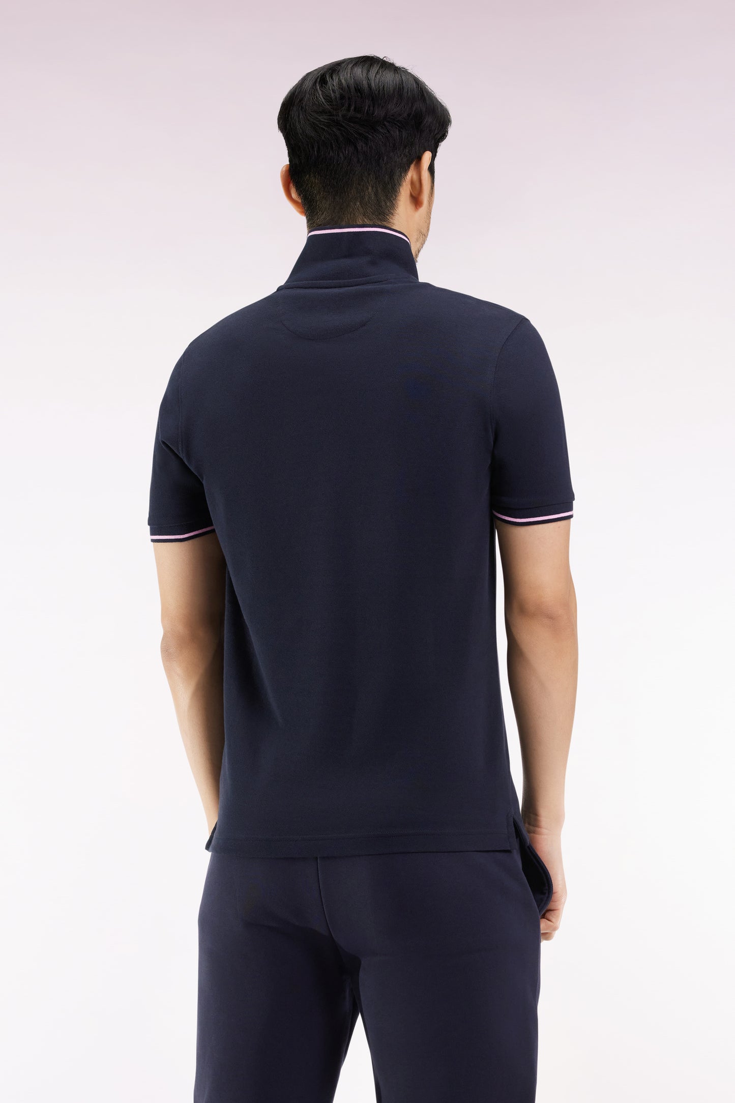 Polo à manches courtes en coton marine broderie cerclée