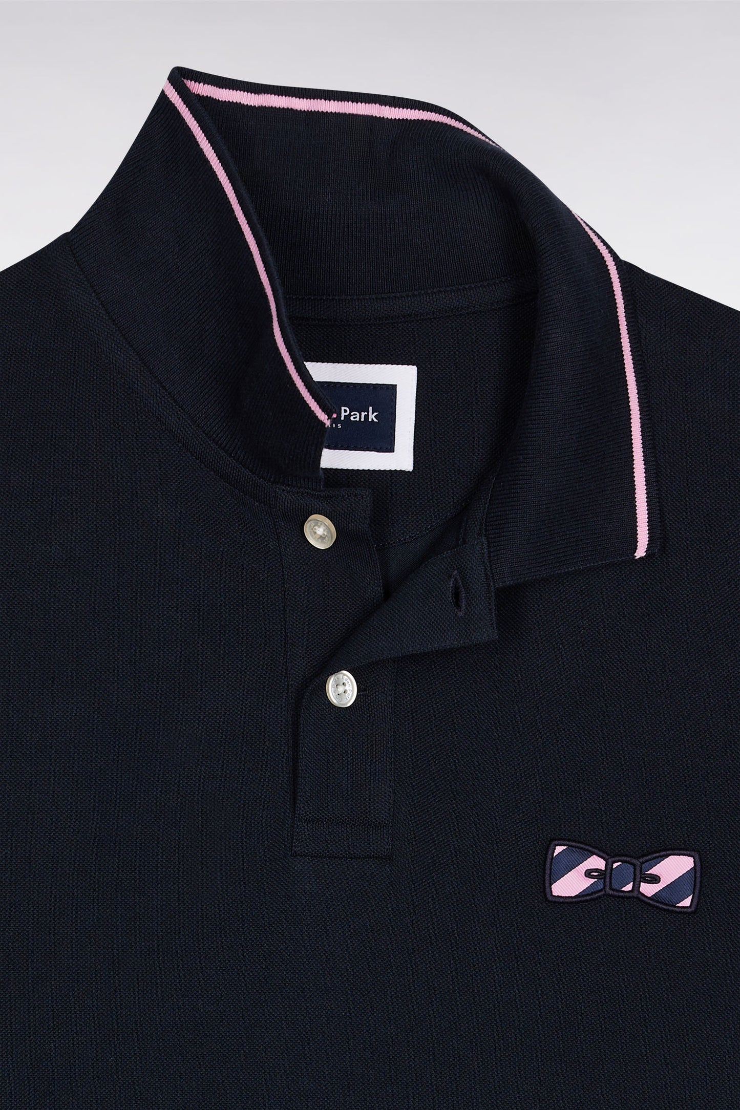 Polo à manches courtes en coton marine broderie cerclée