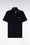 Polo à manches courtes en coton noir broderie cerclée