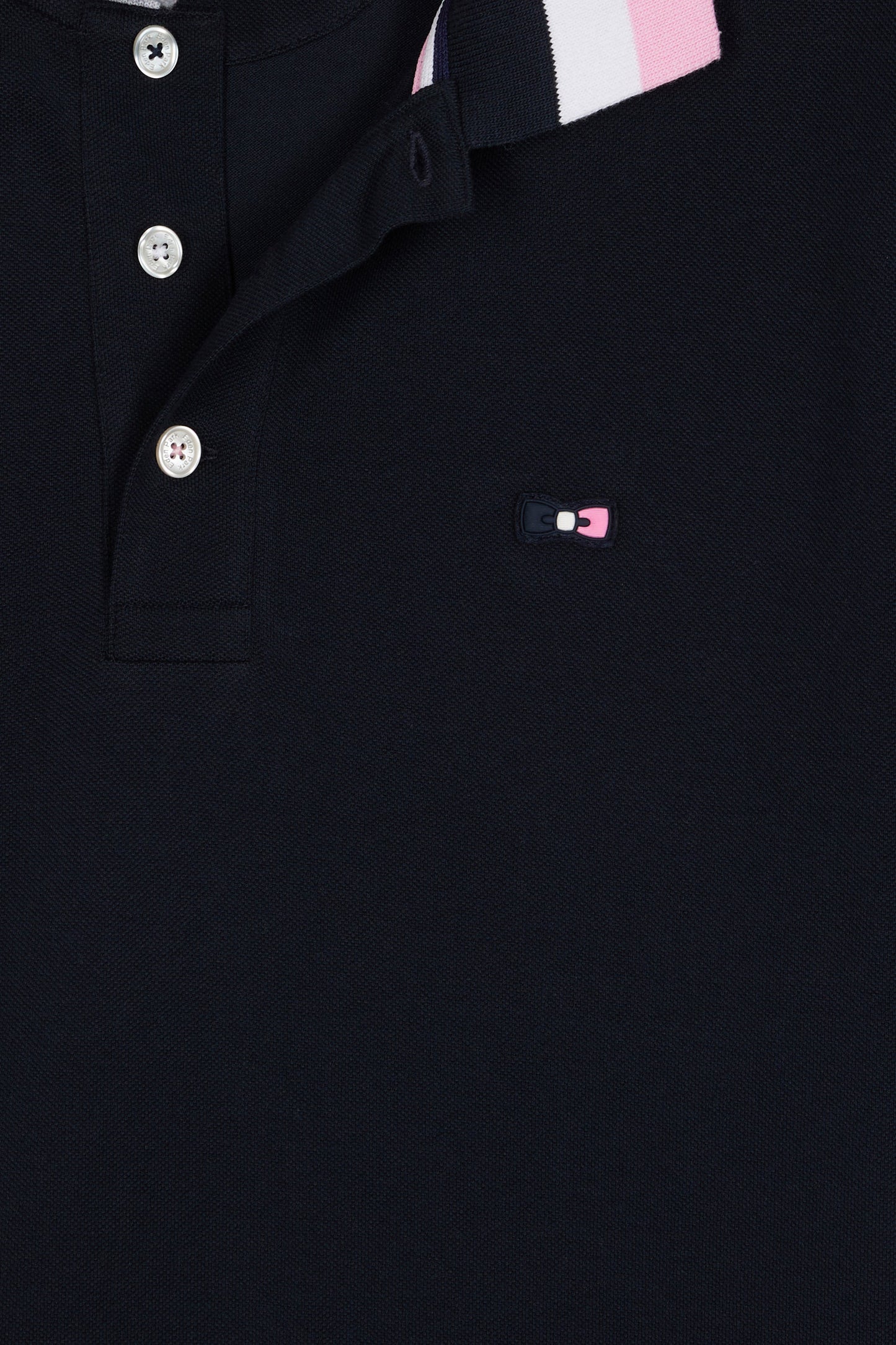 Polo manches courtes en coton marine détails tricolores coupe ample