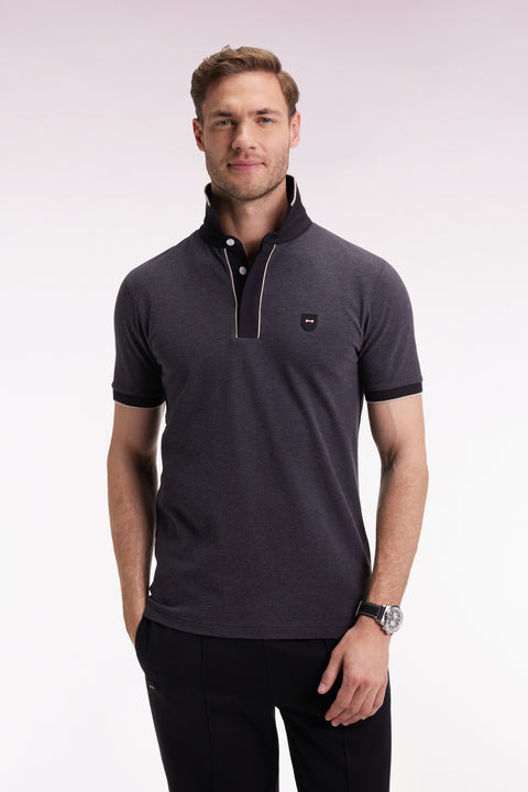 Polo manches courtes en piqué coton stretch gris coupe slim - Image 3