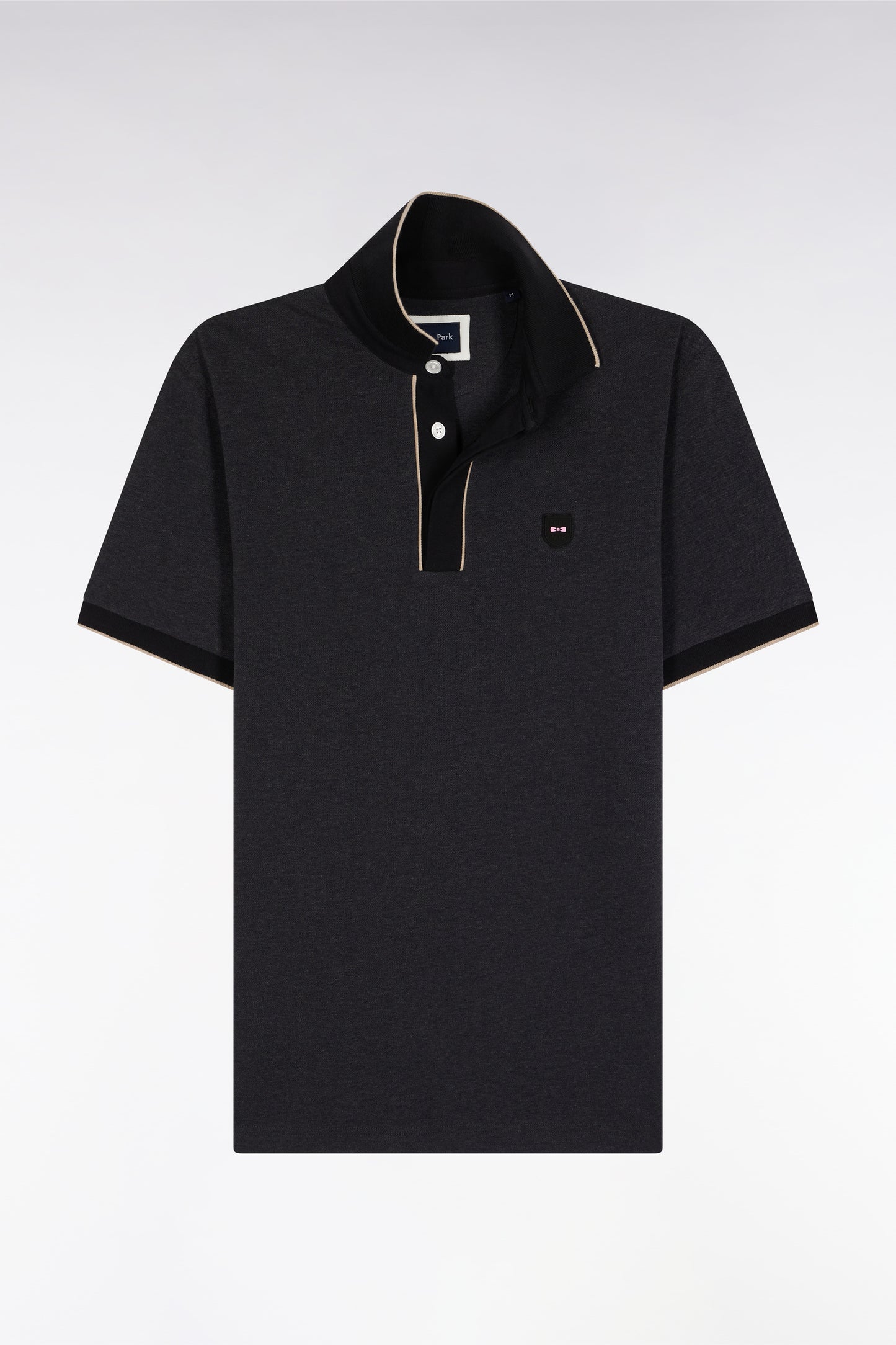 Short-sleeved polo shirt in grey stretch cotton piqué, slim fit