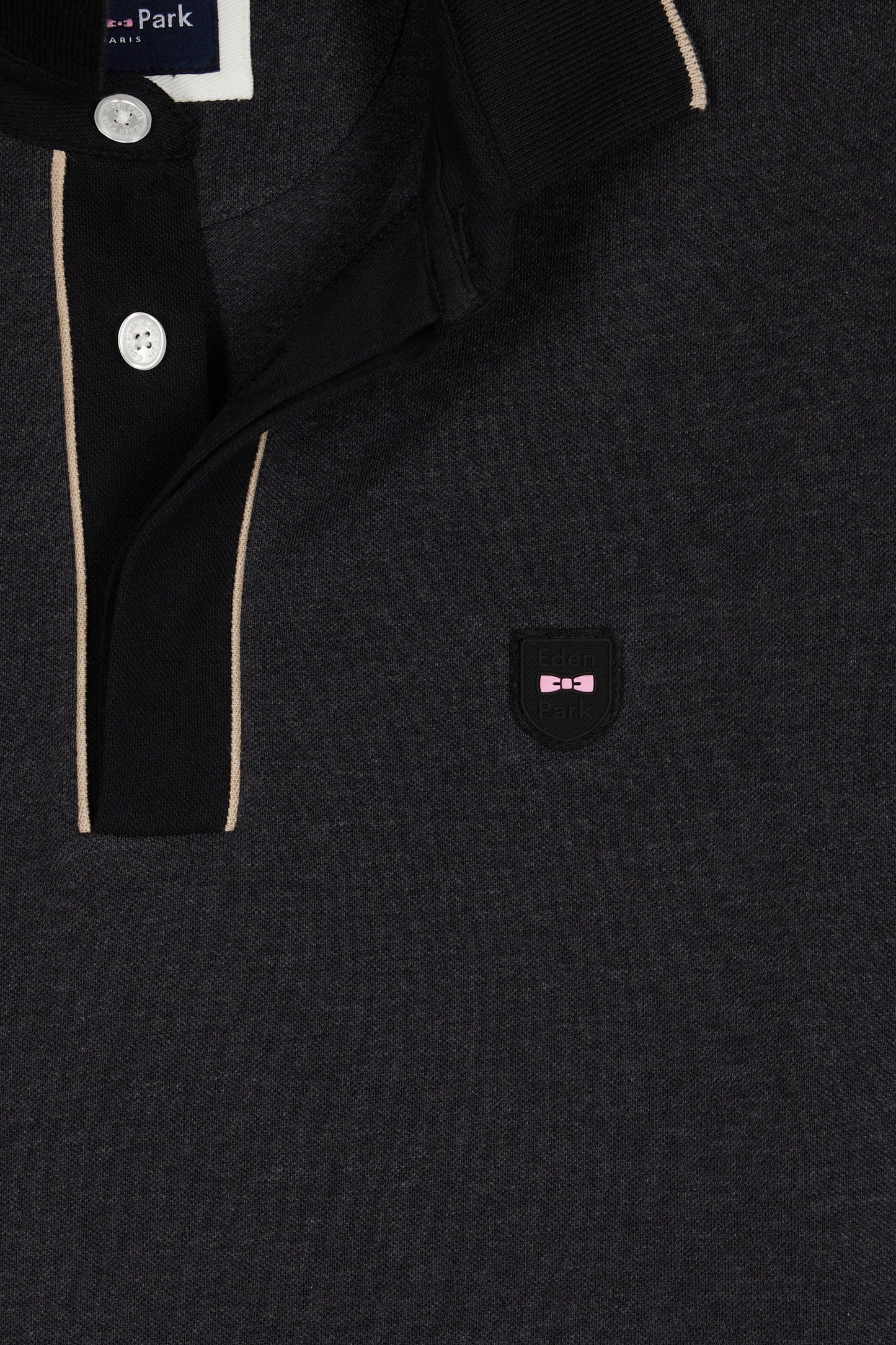 Short-sleeved polo shirt in grey stretch cotton piqué, slim fit