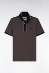 Polo manches courtes en piqué coton stretch marron coupe slim