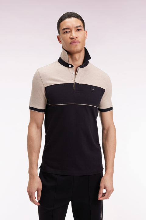 Polo bicolore manches courtes en piqué coton stretch noir coupe slim - Image 3