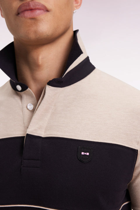 Polo bicolore manches courtes en piqué coton stretch noir coupe slim - Image 3