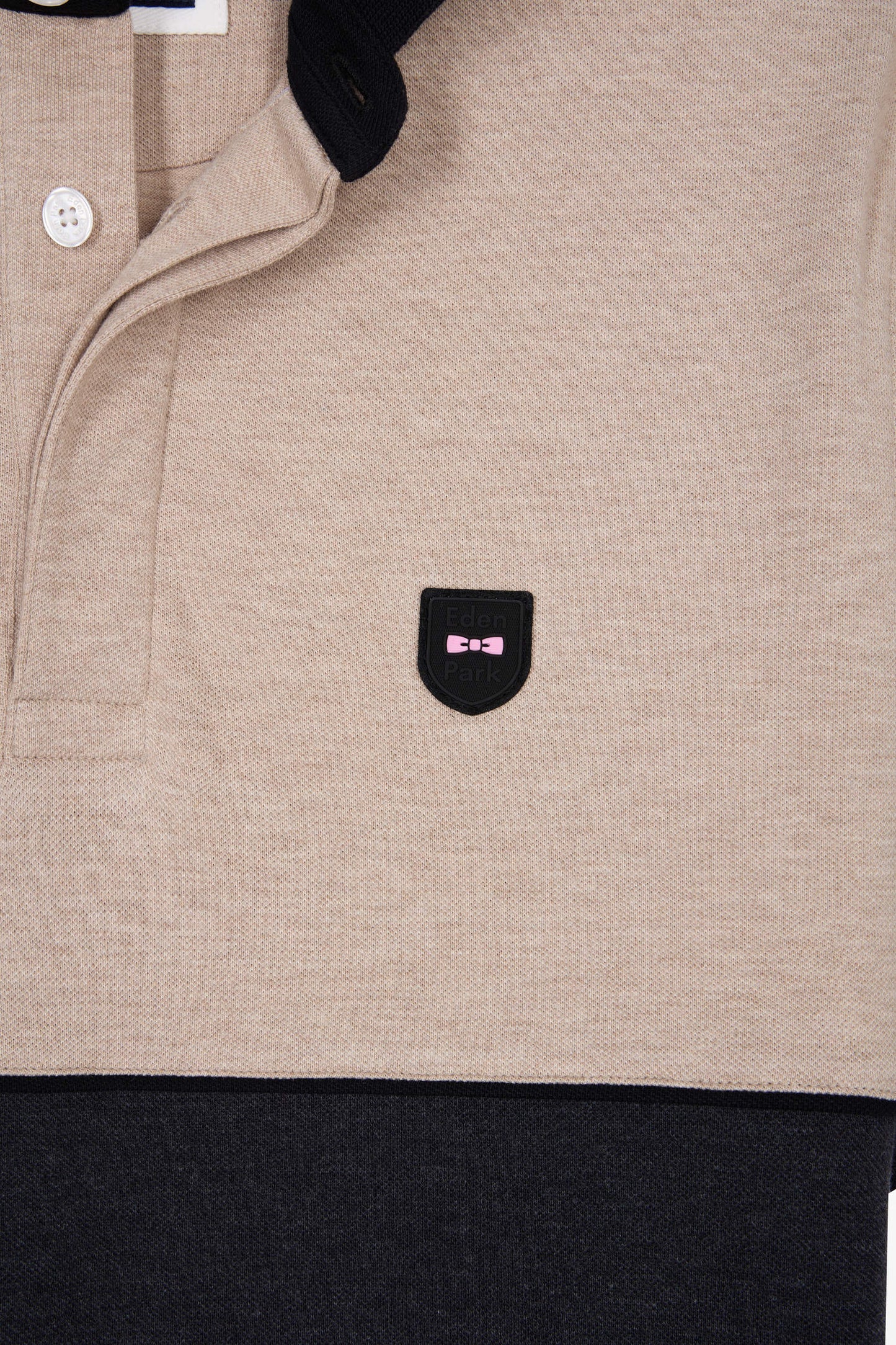 Polo bicolore manches courtes en piqué coton stretch gris foncé coupe slim