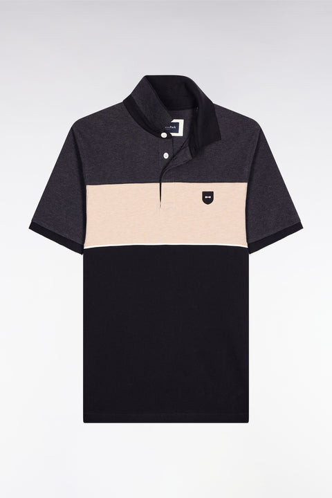 Polo tricolore manches courtes en piqué coton stretch gris coupe slim - Image 2