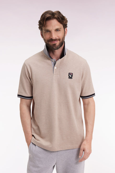New Zealand short-sleeved polo shirt in beige cotton piqué, loose fit - Image 3