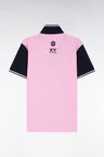 Polo manches courtes rose et marine finitions tricolores coupe droite
