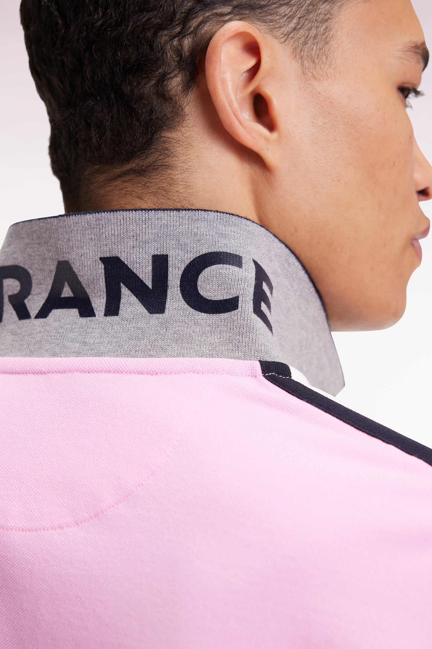 XV de France short-sleeved pink cotton polo shirt, straight cut