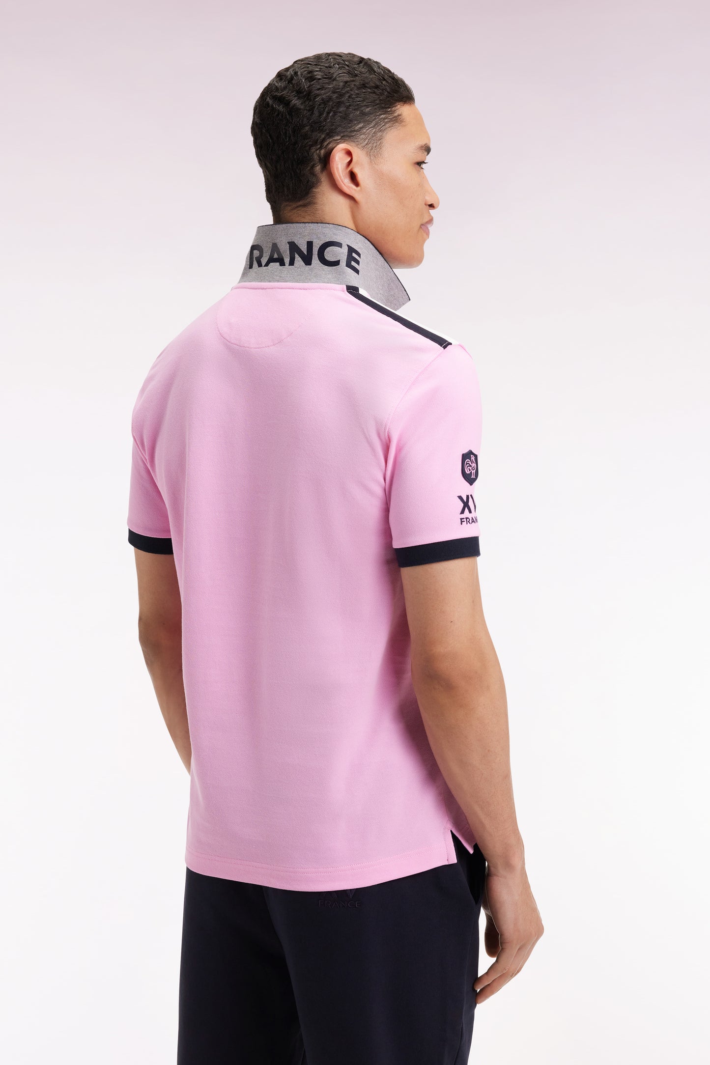 XV de France short-sleeved pink cotton polo shirt, straight cut