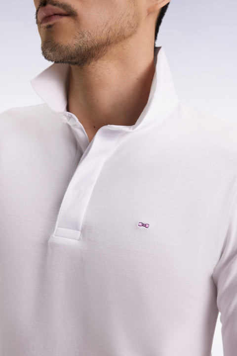 Polo à manches longues en coton stretch blanc coupe slim - Image 3