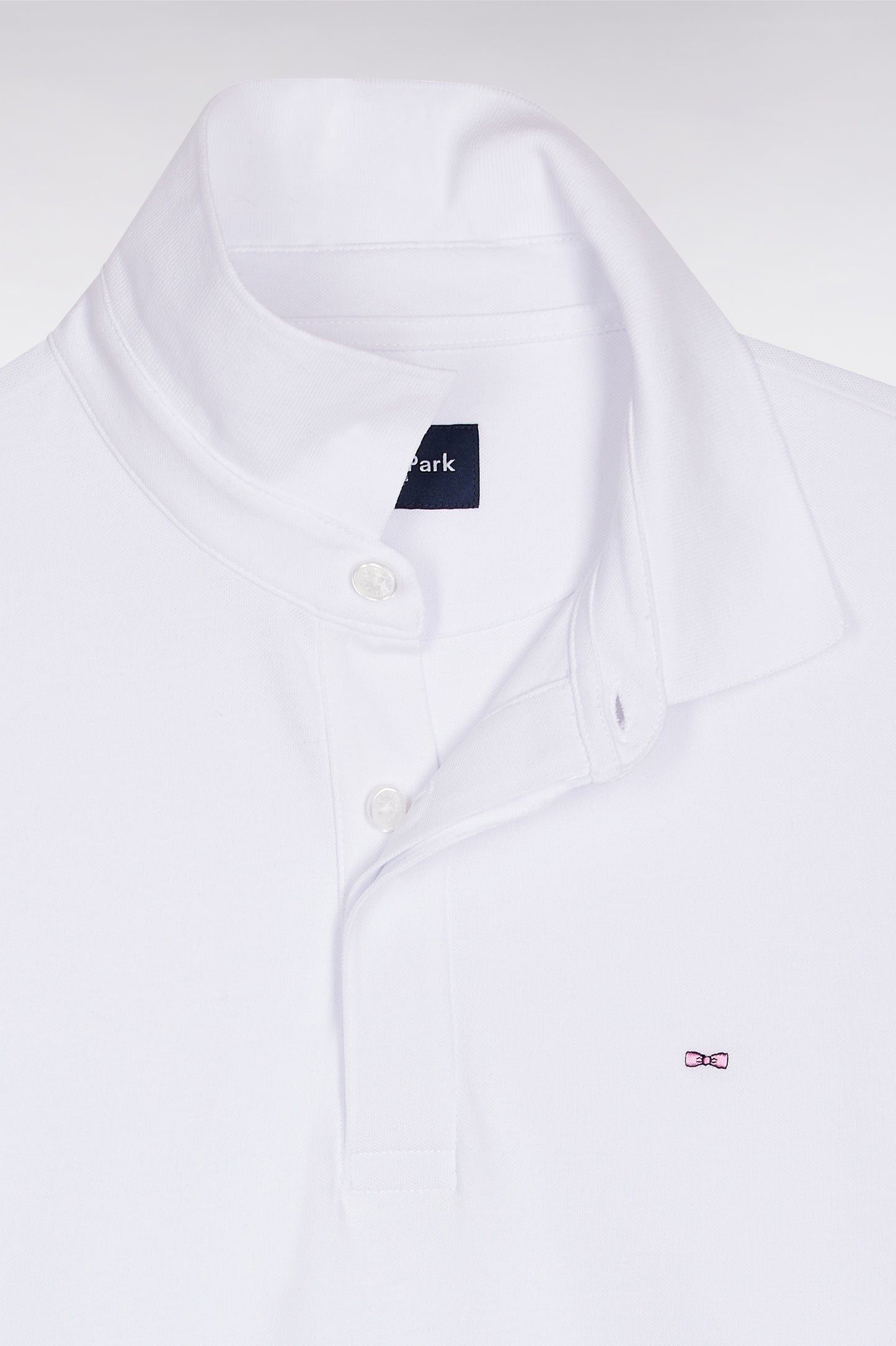 Long-sleeved polo shirt in white stretch cotton, slim fit