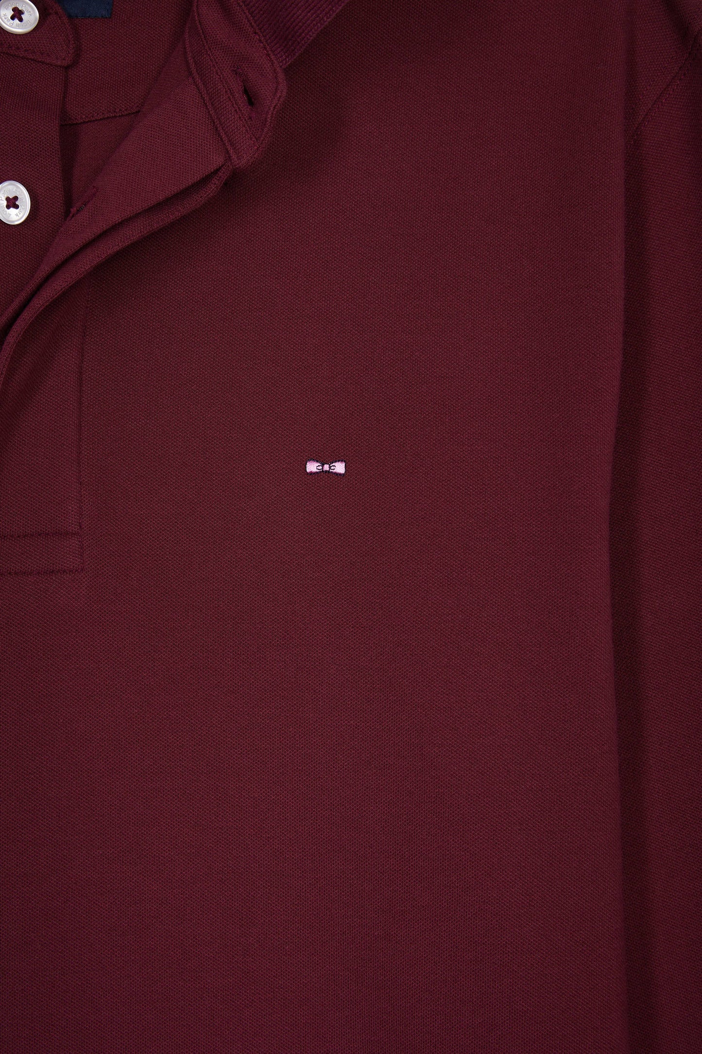 Long-sleeved polo shirt in burgundy stretch cotton, slim fit