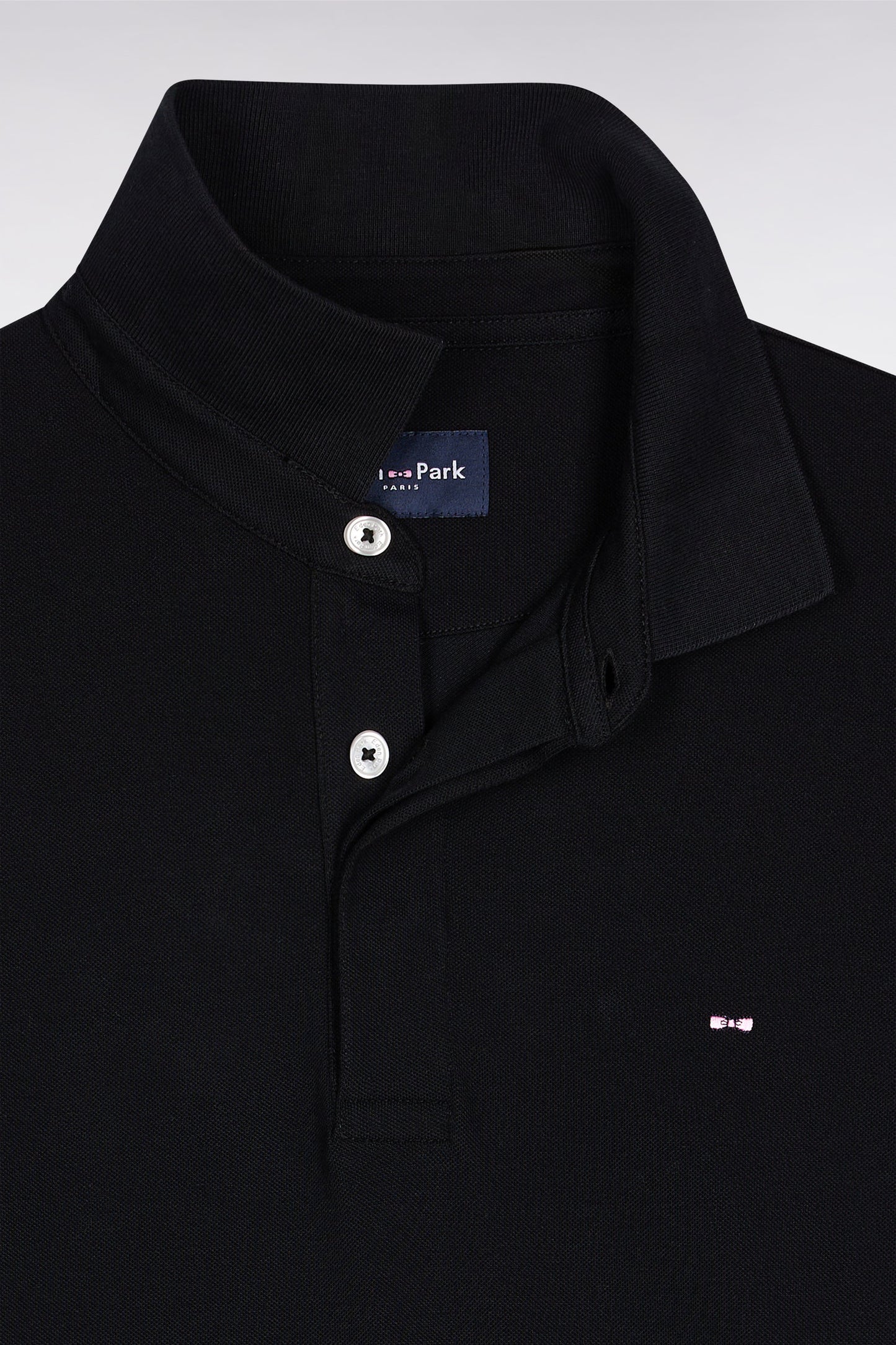 Long-sleeved polo shirt in black stretch cotton, slim fit