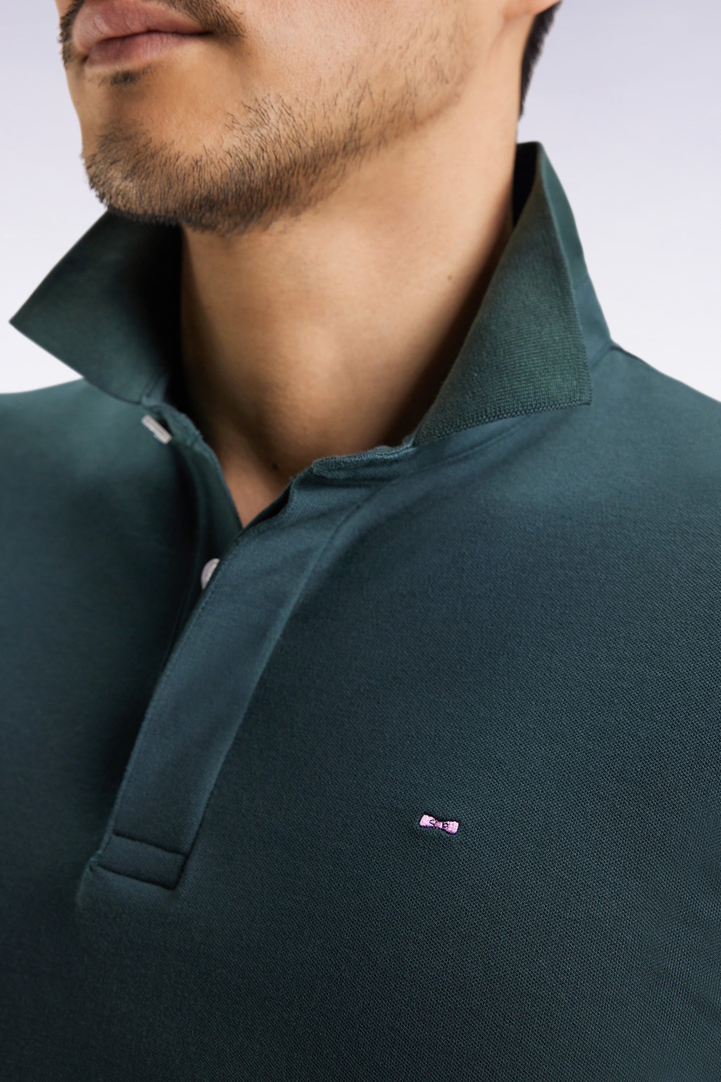 Polo à manches longues en coton stretch vert bouteille coupe slim
