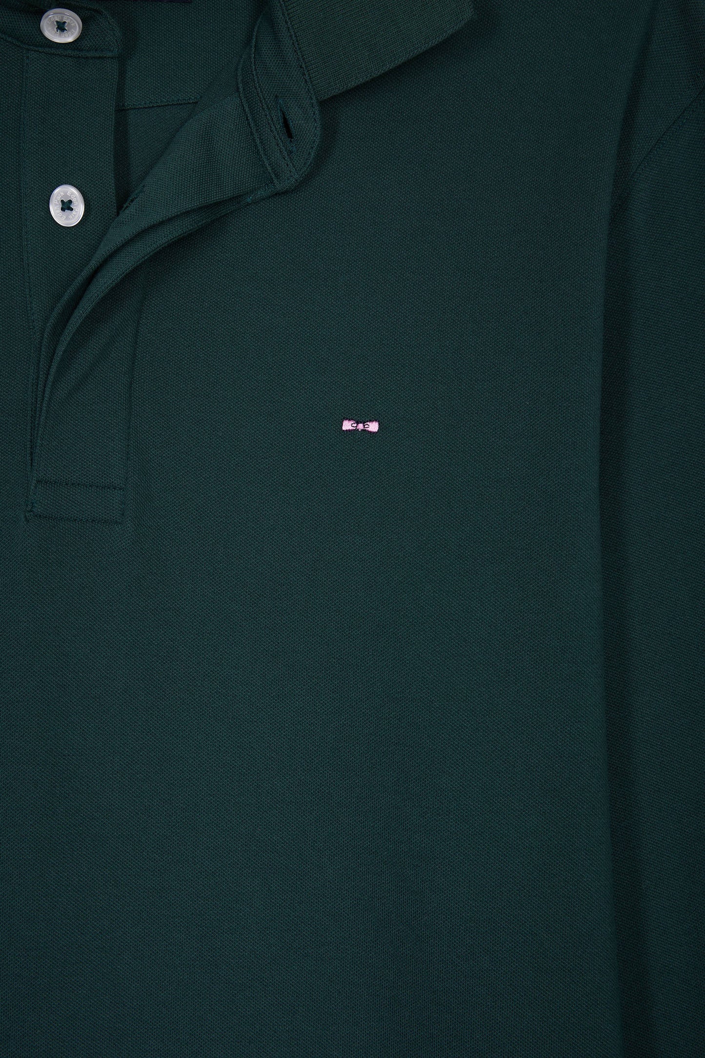 Long-sleeved polo shirt in bottle-green stretch cotton, slim fit
